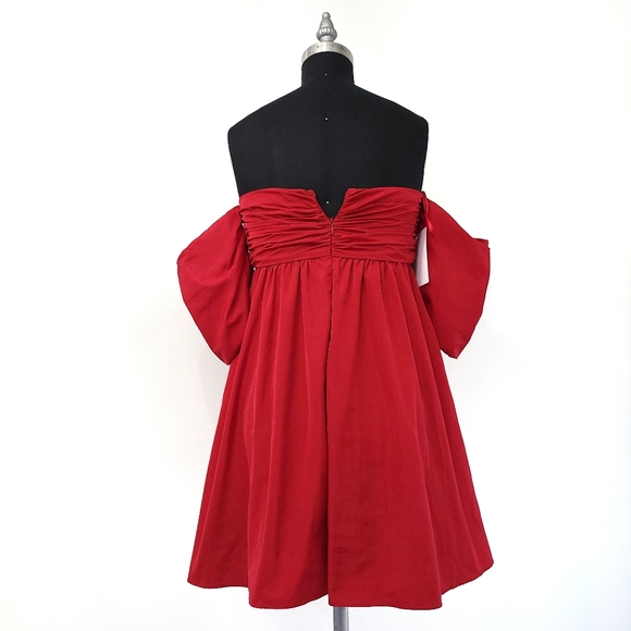 Free People Party Taffetta Red Corset Puff Sleeve Babydoll Mini Dress - Picture 8 of 8